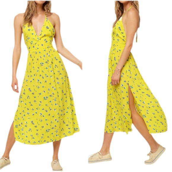 O'NEILL Women's Floral Spaghetti Strap Midi Cover Up Dress Bright Lemon/Size: XL - Picture 2 of 16
